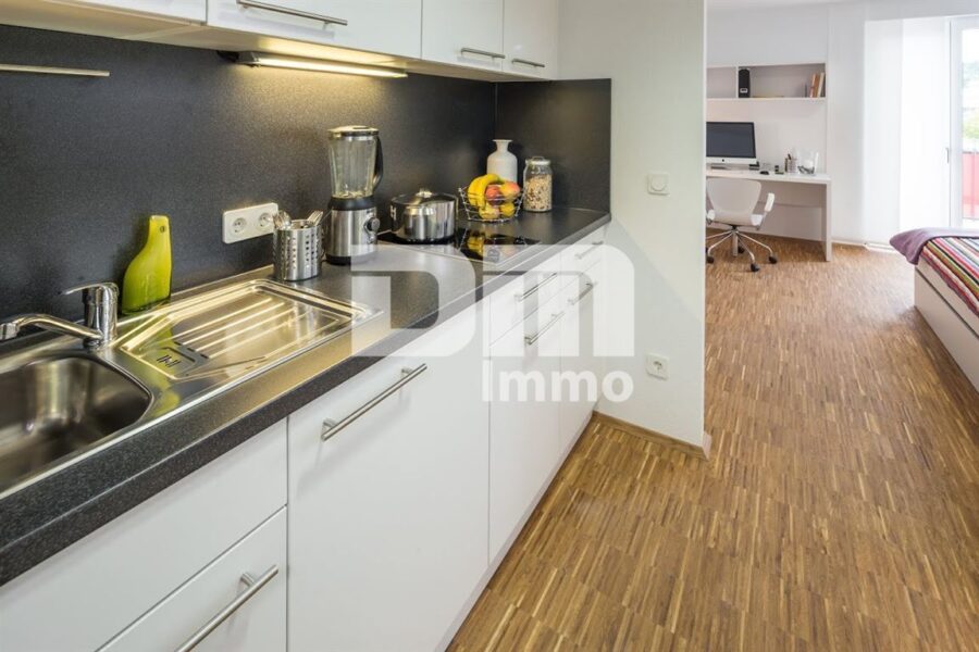 WE12 KFW 55 Zwei-Zimmer-Appartment Balkone, barreierefrei, möbliert ideal als Pendler / RBNB - Küche mit Einbauküche